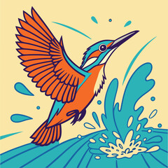Fototapeta premium Radiant Pop Art Kingfisher with Splattered Neon Water Drop