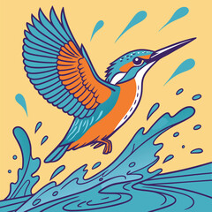  Radiant Pop Art Kingfisher with Splattered Neon Water Drop