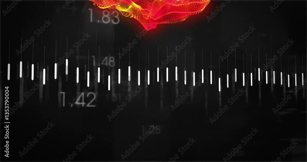 Poster colorful abstract wave animation over numerical data and graph elements