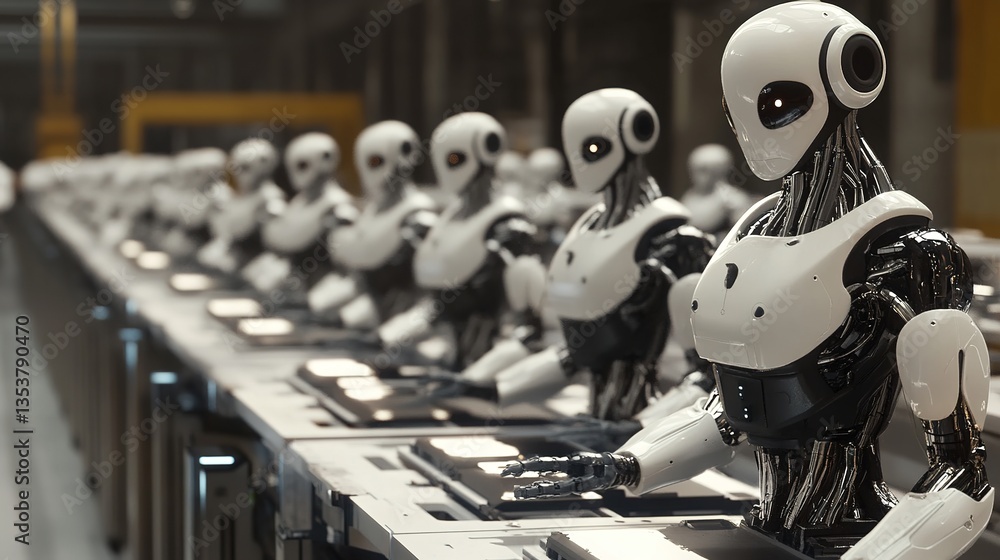 Poster a robotic assembly line using human-inspired bionic technology.