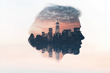 Woman profile with city view