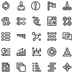 Collection of Basic Infographic Element Related Vector Line Icons. Contains Icons like Donuts Chart, Data, Audience, gender and more. Editable stroke. 48x48 pixels