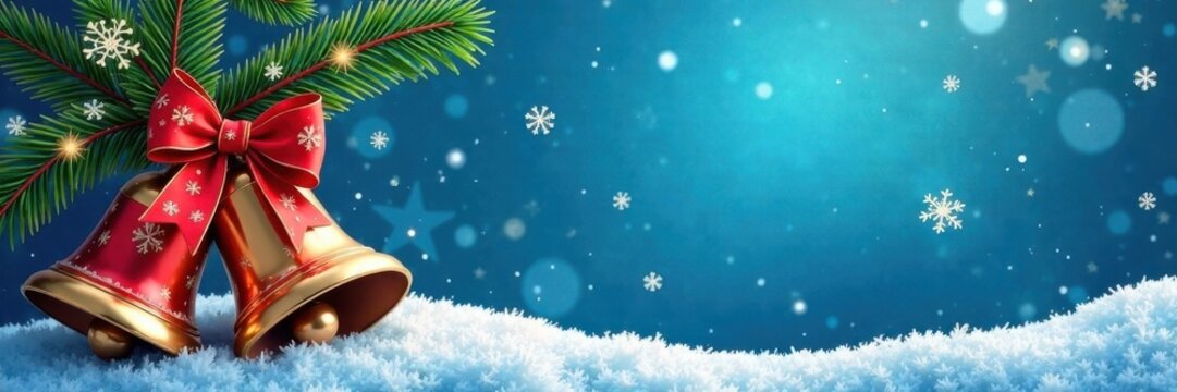 Blue background with snowflakes and bells , blue background vector, bells