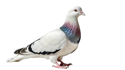 Fototapeta premium Elegant White Pigeon with Colorful Neck Feathers Displaying Beauty