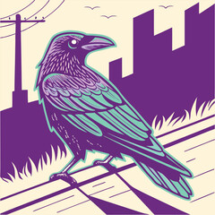 Stylized Pop Art Crow with a Glitch Effect and Neon Highlights