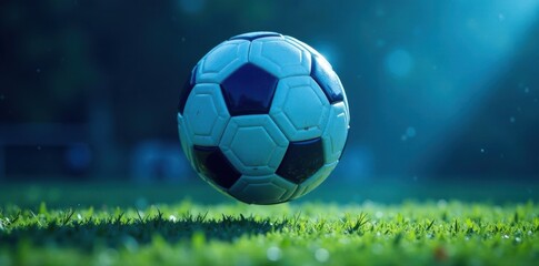 Naklejka premium Blue football floating in air with soccer ball shadows , , floating