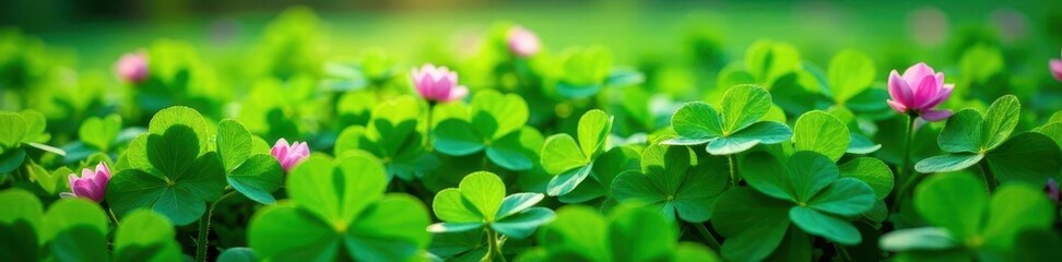 Dense clover carpet, vibrant green leaves and flower heads, carpet, flower, nature