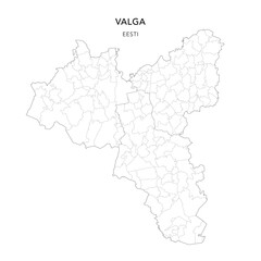Geopolitical Vector Map of Valga County (Estonia) with Municipalities (Omavalitsused), and Settlements (Asulad) Administrative Subdivisions as of 2025 - Estonia