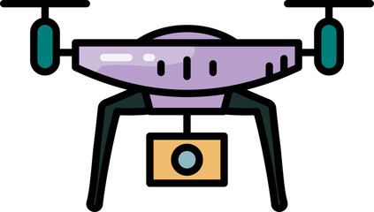 Drone with attached camera line icon