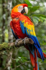 Obraz premium bright macaw parrot in the jungle close up,vertikales Foto