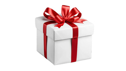 Obraz premium Elegant White Gift Box with Red Ribbon and Bow for Celebrations