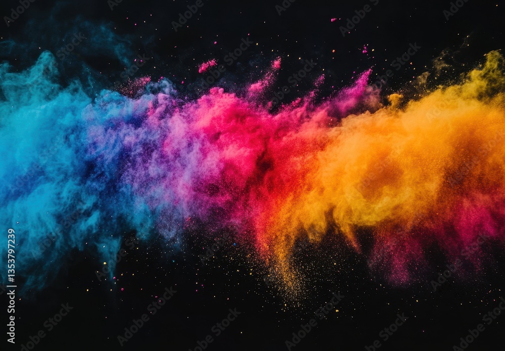 Poster vibrant colorful dust explosion against dark background creating artistic abstract effect for creati