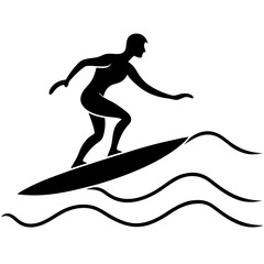 Surfer Silhouette Riding a Wave Vector Illustration