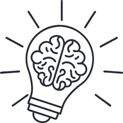 Idea icon. Creative idea symbol. Light bulb with a brain inside icon. Editable stroke. Vector