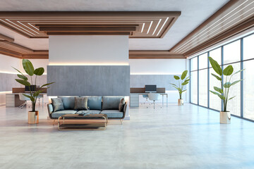 Modern business center lobby with stylish interior design. 3D Rendering
