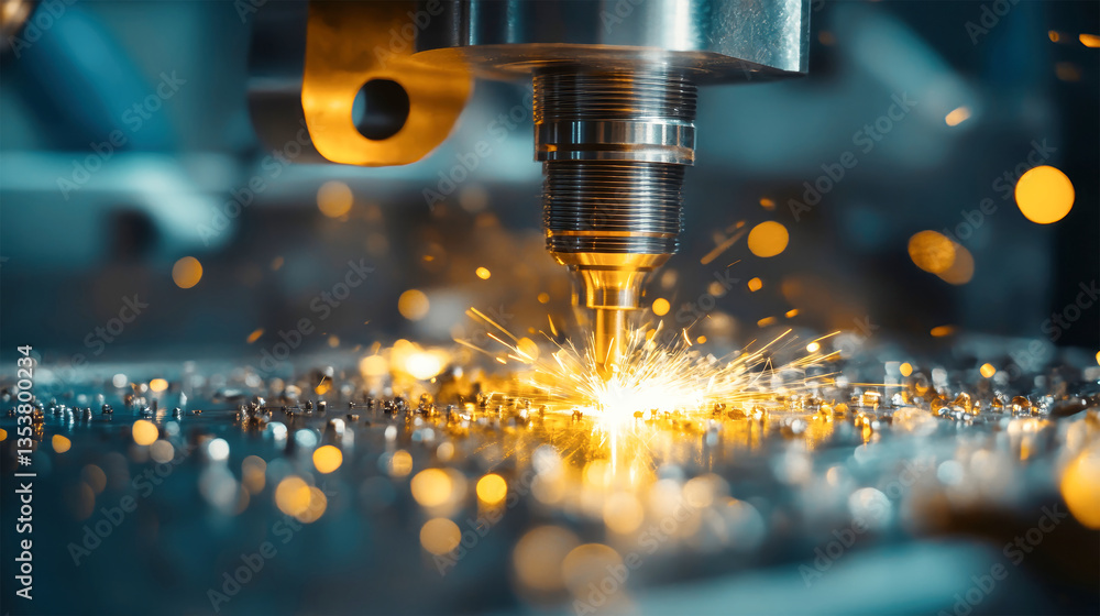 Aufkleber discovering the artistry of cnc machining with intricate sparks and modern technology in a vibrant f