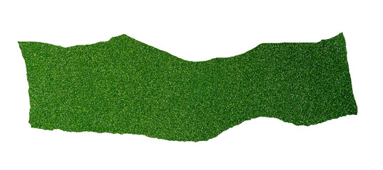 Isolated torn green stripe of shiny paper on white background