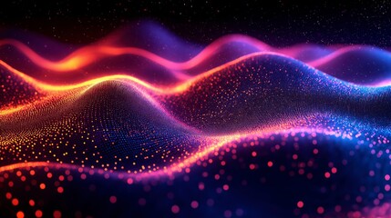 Abstract Digital Waves with Glowing Particles
