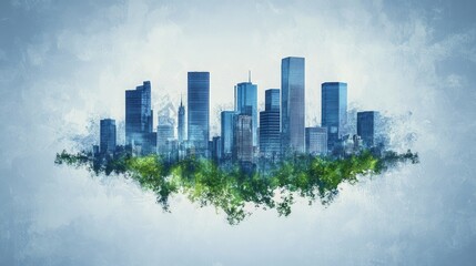 Obraz premium Eco-Friendly Cityscape: A Sustainable Urban Landscape Floating on Greenery