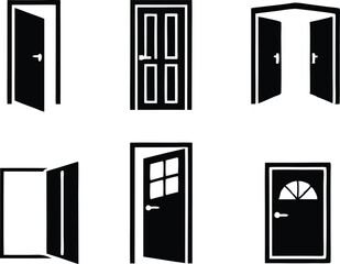 Different opened doors icons set. Vector illustration
