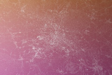 Map of the streets of Dresden (Germany) made with white lines on pinkish red gradient background. Top view. 3d render, illustration