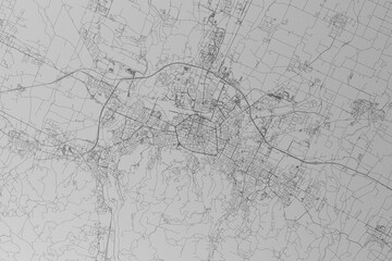 Obraz premium Map of the streets of Bologna (Italy) made with black lines on grey paper. Top view. 3d render, illustration