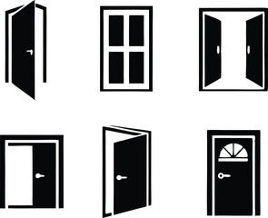 Different opened doors icons set. Vector illustration