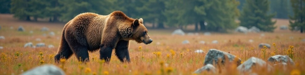 Fototapeta premium Brown bear roaming in Alaskan wilderness, mammal, nature