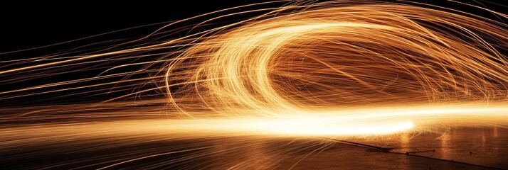 Abstract golden light wave motion on a black background