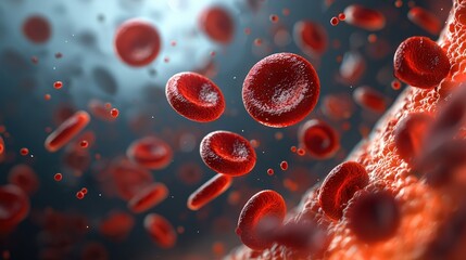 High-Resolution Close-Up of Red Blood Cells Flowing in Human Circulatory System Under Microscope Lighting