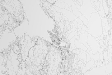 Map of the streets of Bergen (Norway) on white background. 3d render, illustration