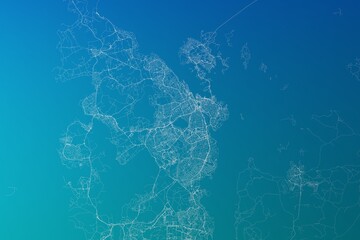 Map of the streets of Stavanger (Norway) made with white lines on greenish blue gradient background. 3d render, illustration