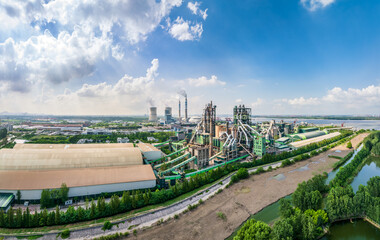 Aerial view of a sprawling industrial factory complex