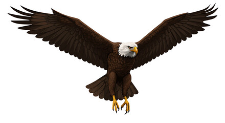 Obraz premium Bald Eagle Flying with Open Wings on White Background Illustration