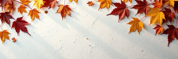 Brown leaves fall from branches and create intricate patterns on white cement surface, cement, nature