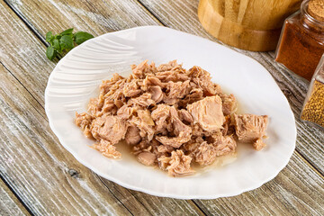 Canned tuna fish in the bowl
