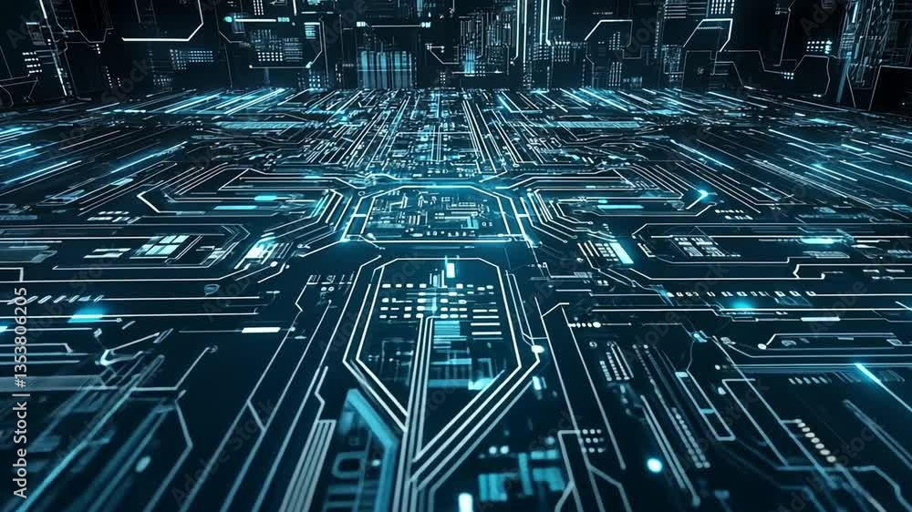 Poster futuristic electronic circuit technology in abstract design generative ai
