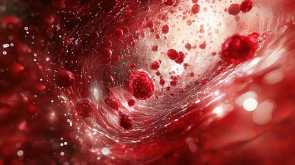 Abstract Red Blood Cell Flow in a Scientific Background with Glowing Particles and Organic Shapes