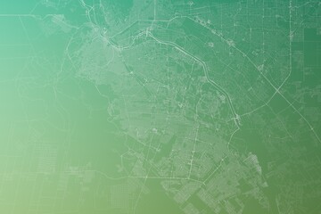 Obraz premium Map of the streets of Ciudad Juarez (Mexico) made with white lines on yellowish green gradient background. Top view. 3d render, illustration