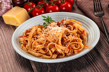 Italian pasta bolognese with beef minced meat