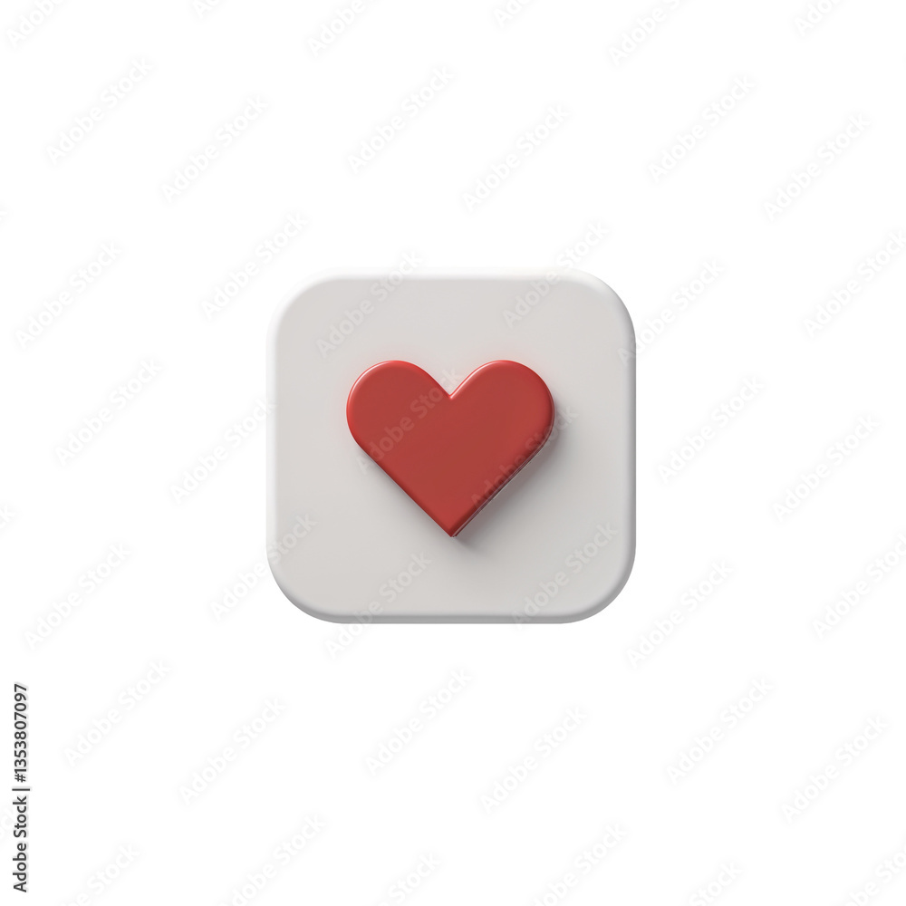 Poster minimalist red heart icon with a soft shadow on a white square background, clean and modern love sym