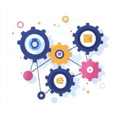 Teamwork and collaboration Flat Art Style Icon. Interconnected Gears Network System Abstract Illustration