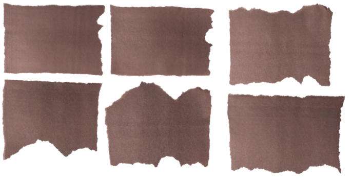 Isolated collection of torn grey piece of matte paper on white background