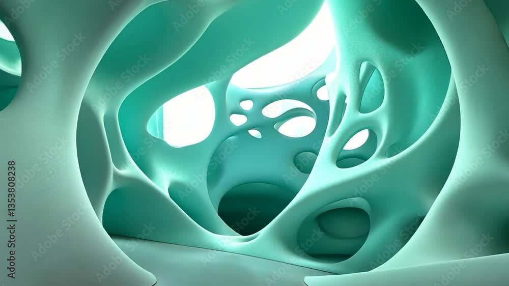 Poster exploring an abstract architectural space with fluid shapes generative ai