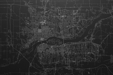 Street map of Davenport (Iowa, USA) on black paper with light coming from top