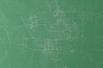Stylized map of the streets of Bismarck (North Dakota, USA) made with white lines on green background. Top view. 3d render, illustration