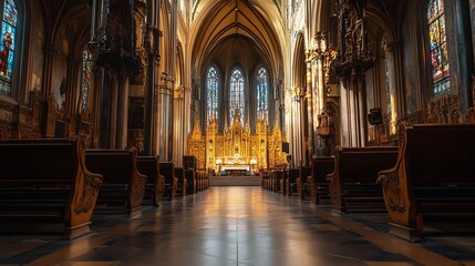 Majestic Interior of a Gothic Cathedral