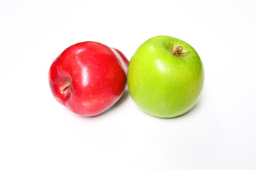 Red and green fresh apples on white background