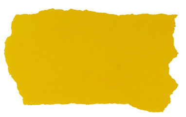Isolated torn yellow piece of matte paper on white background