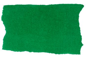 Isolated torn green piece of matte paper on white background